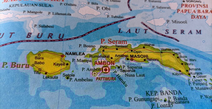 Ambon city on map indonesia. photo