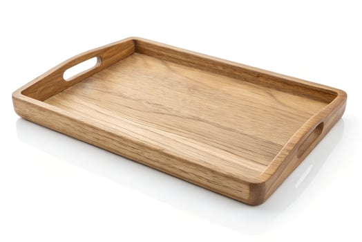Wooden chopping board isolated on white, top view photo