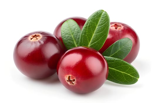 Cranberries with leaves isolated on white background close up photo