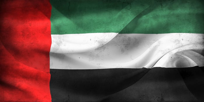 Vintage look united arab emirates flag - realistic waving fabric flag photo