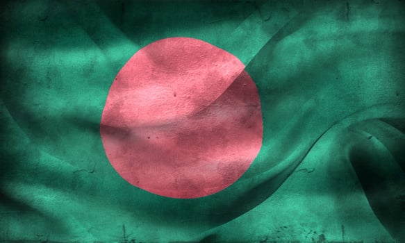 Vintage look Bangladesh flag - realistic waving fabric flag photo