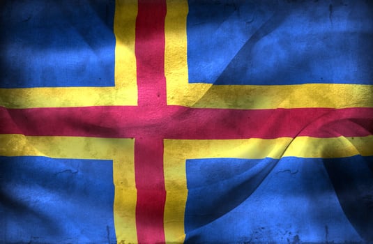 Vintage look Aland Islands flag - realistic waving fabric flag photo
