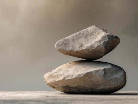 Two large rocks are stacked on top of each other photo