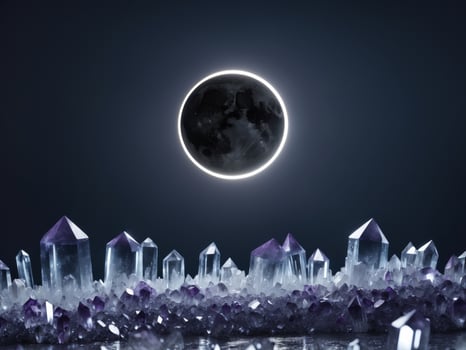 Dark Lunar Eclipse Over an Alien Crystal Landscape photo