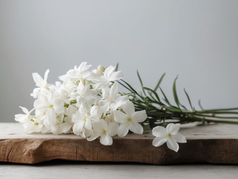 White Flowers Arranged on Brown Wooden Planks photo