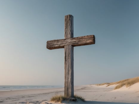 A rustic wooden cross on a deserted beachA rustic wooden cross on a deserted beach. photo
