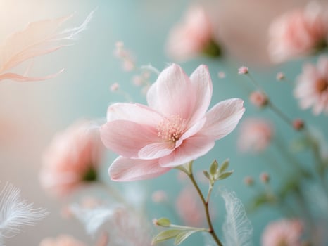 Delicate Pink Flower in Soft Focus with Blurred Floral Background in Pastel Colors photo