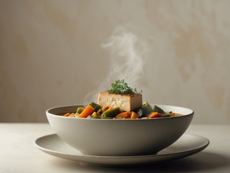 Steaming Bowl Of Tofu And Vegetable Stew photo