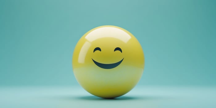 A smiling yellow ball on a turquoise backdrop photo