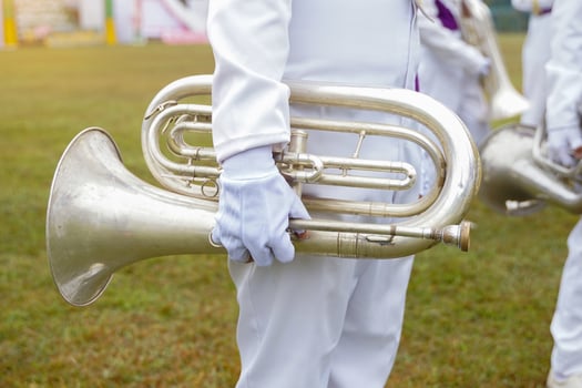 tuba is made of brass and is the lowest sounding instrument among brass instruments. Therefore, acts as a bass to make the bass line have a tighter sound. photo