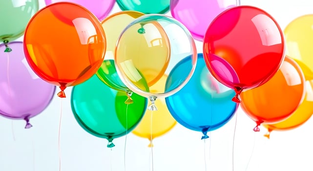 many colorful balloons are floating in the air photo