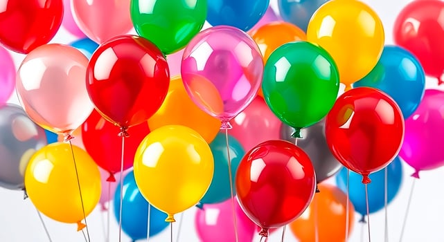 many colorful balloons are shown in the air photo