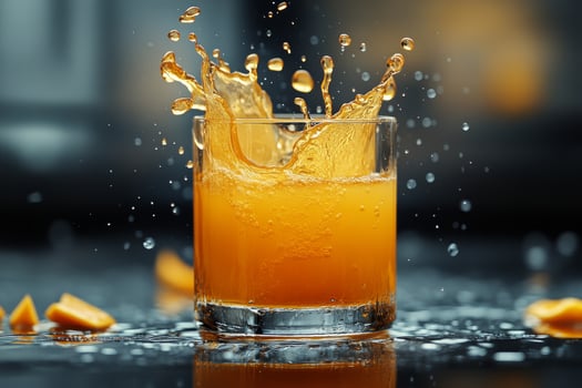Orange juice splash on black background photo