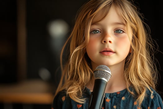 A young girl holding a microphone photo
