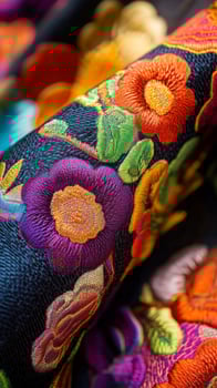A close up of a colorful floral fabric photo
