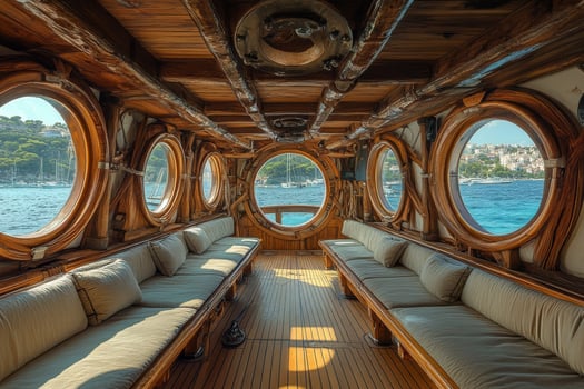 The inside of a boat with round windows photo