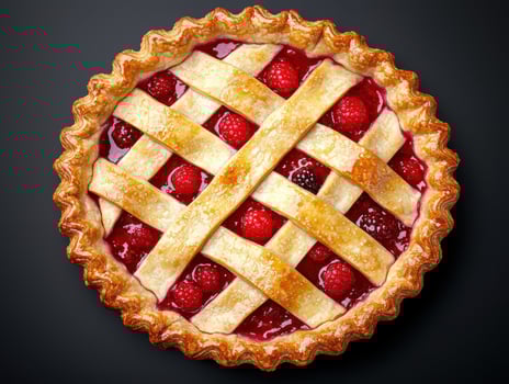 Delicious berry pie with lattice crust, overhead shot photo