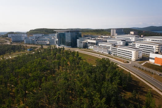 View from a drone on the campus of the university photo