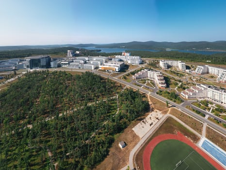 View from a drone on the modern campus of the university photo