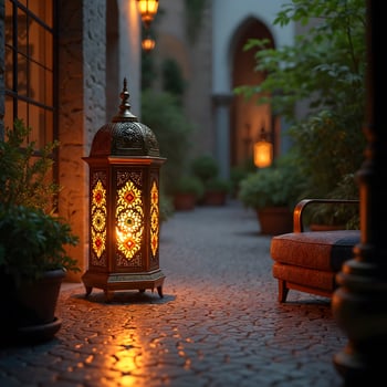 Moroccan Star Lantern with Arabesque Shadow Patterns photo