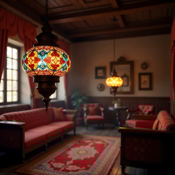 Turkish Mosaic Lantern with Jewel-Toned Glass Tiles photo