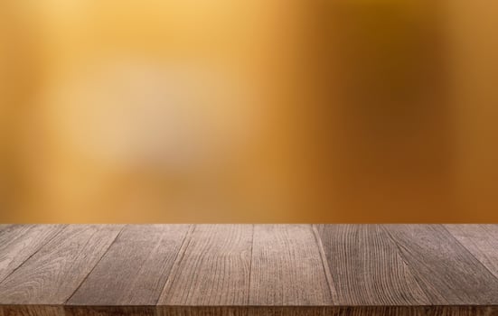 Empty wood table top and blur of restaurant background selective focus product. photo