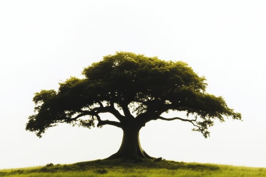 Solitary Tree in Misty Landscape Capturing Serenity and Natural Elegance photo