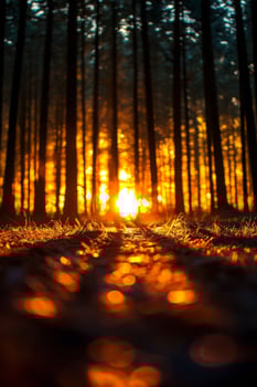 A forest with a sun in the sky photo