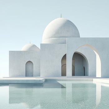 A white mosque with a dome on top photo