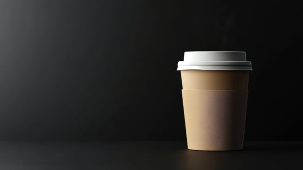 A minimalist image of a coffee cup with steam against a dark background, ideal for advertising coffee related products or services. photo
