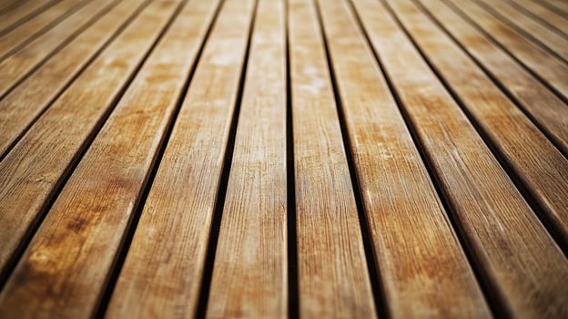 Detailed view of a wooden deck showcasing texture and symmetry in natural lighting. photo