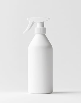 Minimalist white spray bottle on a light background used for cleaning or gardening purposes photo