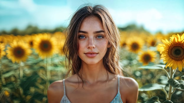 A woman in a field of sunflowers photo