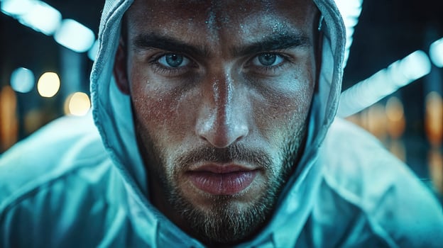 A man in a hoodie looking at the camera photo