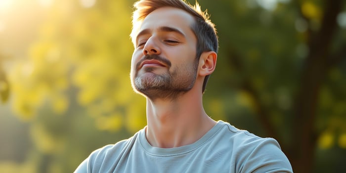 A man is looking up at the sun photo