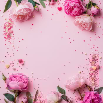 Beautiful arrangement of pink flowers on pastel pink background for special occasions photo