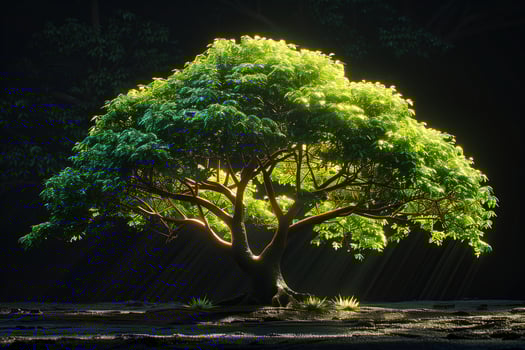 A tree with bright light shining through it photo