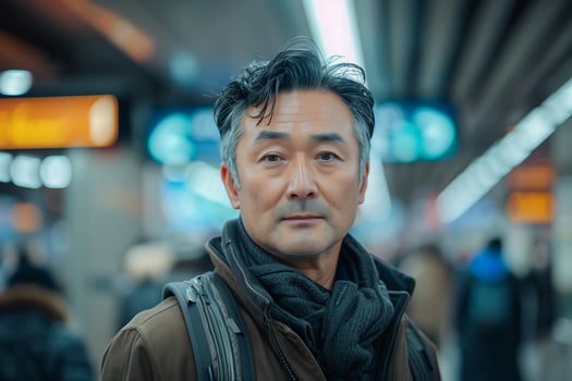 An asian man in a subway station photo