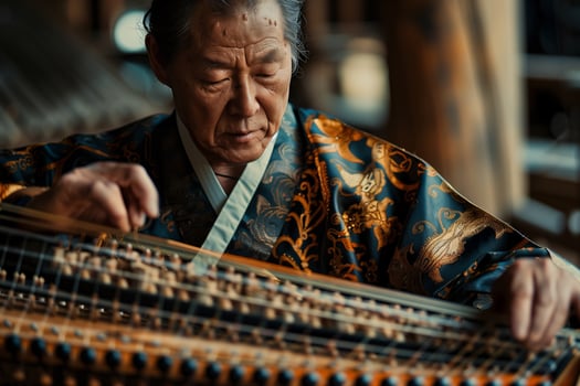 An old man playing a musical instrument photo