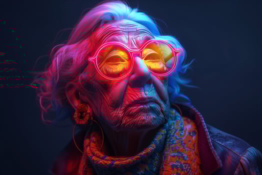 An old woman wearing glasses and a scarf photo