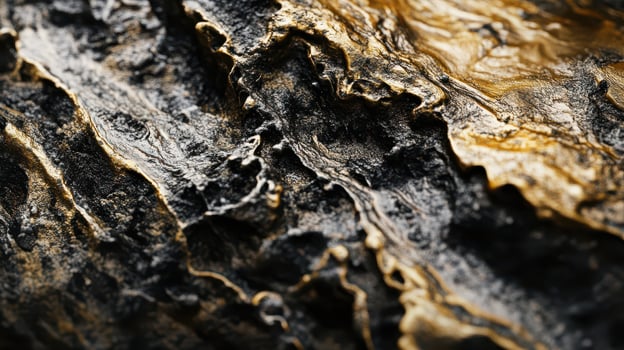 A close up of a rock with black and gold paint photo