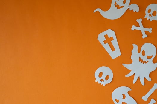 Coffin and skull decoration for copy space background photo