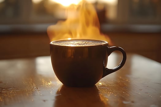 Warm Morning Coffee Concept with Sunlit Steam for Relaxation and Inspiration Themes photo