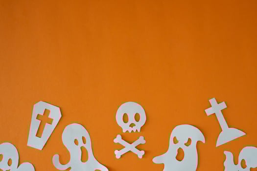 Skull and ghost ornament for copy space wallpaper photo