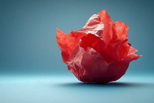 Abstract Art of Red Crumpled Paper against Blue Background photo