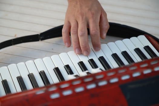 Musician's Fingers Dancing Over Accordion Keys photo
