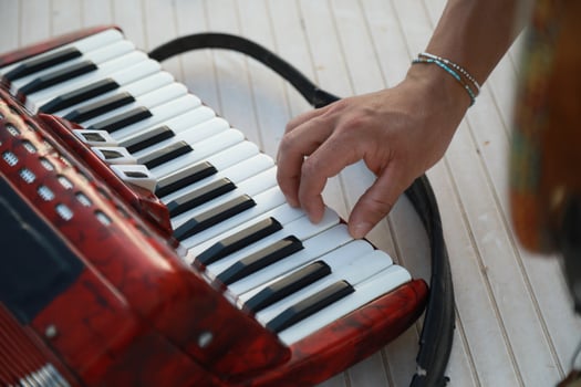 Musician's Fingers Dancing Over Accordion Keys photo