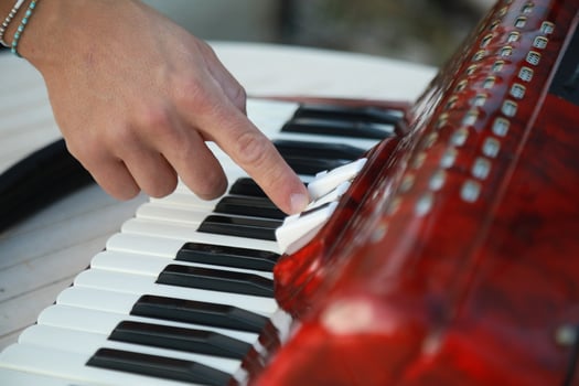 Musician's Fingers Dancing Over Accordion Keys photo