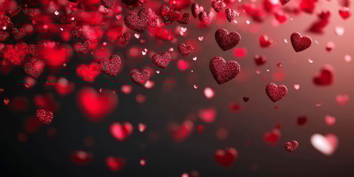 Glittery red hearts drifting against shimmering crimson backdrop, evoking romantic mood for valentine's design inspiration photo