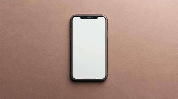 Modern smartphone with blank white screen showing on brown background, perfect for showcasing apps and websites photo